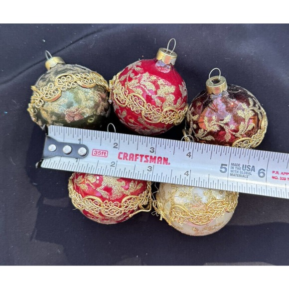 Gold Glitter Lace Trim Decorated Glass Ball Ornaments Lot 5 Vintage Christmas S1 - Picture 4 of 8